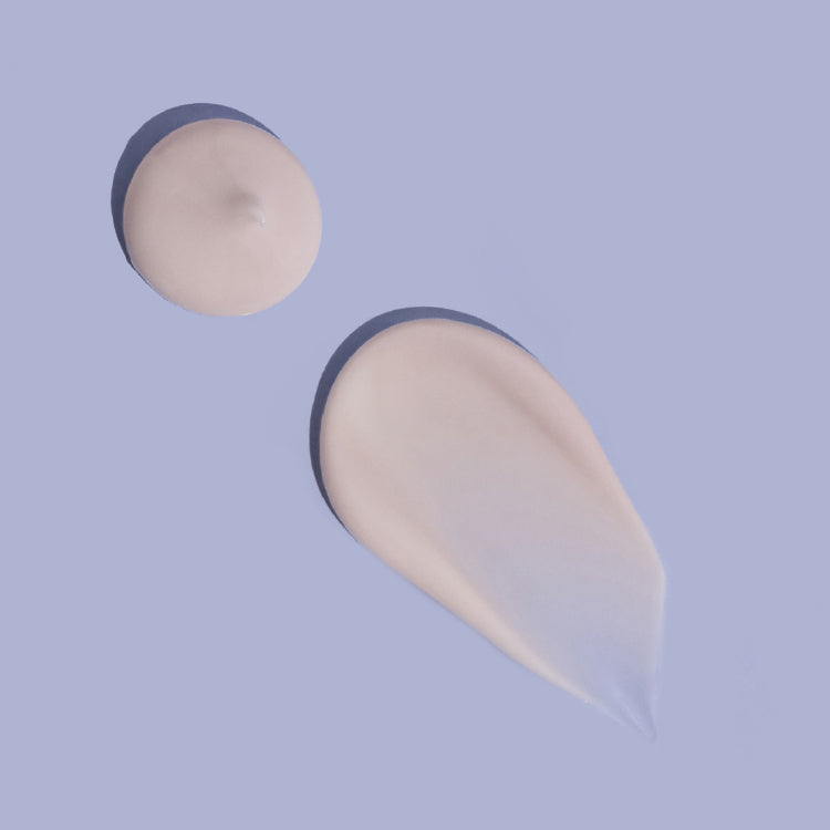 MooGoo Skin Milk Udder Cream swatch on lilac background, natural restorative formula that soothes irritation and supports skin elasticity.